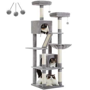 Large Cat Tree Tall Cat Tower for Indoor Cats Multi-Level Plush Cat Condo with Scratching Posts Scratching Boards Perches Caves 4