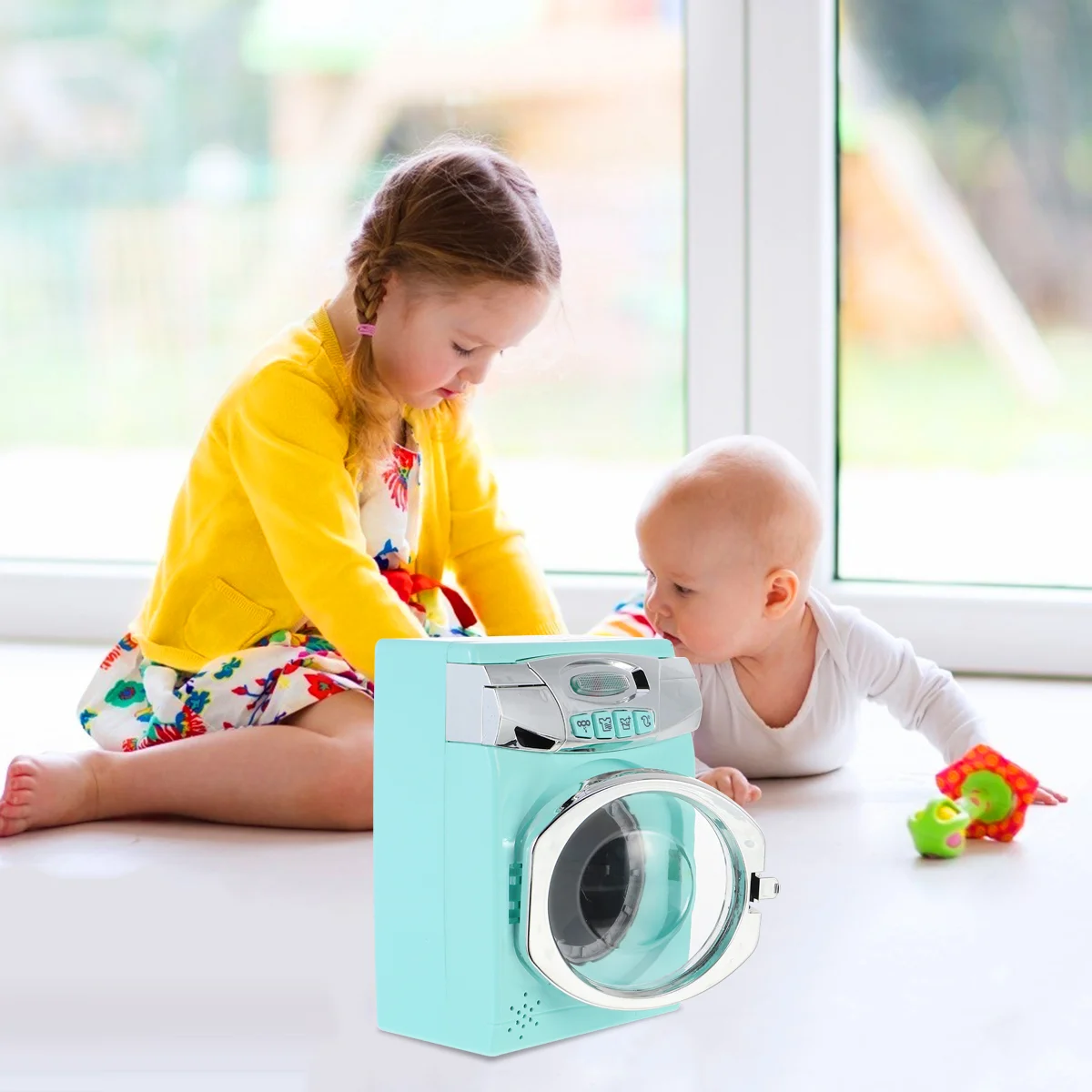 Play Washer and Dryer for Kids Washing Machine Toy Toys Early Education Set Realistic Pretend Appliance Blue Creative 4