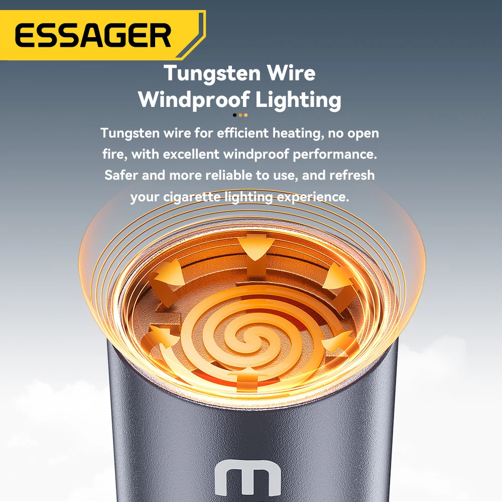 Essager USB Type C Cigarette Lighter Tungsten Wire Blowing Safety for Air Travel No Flame Auto Shut-Off Typec Cigarette Lighter