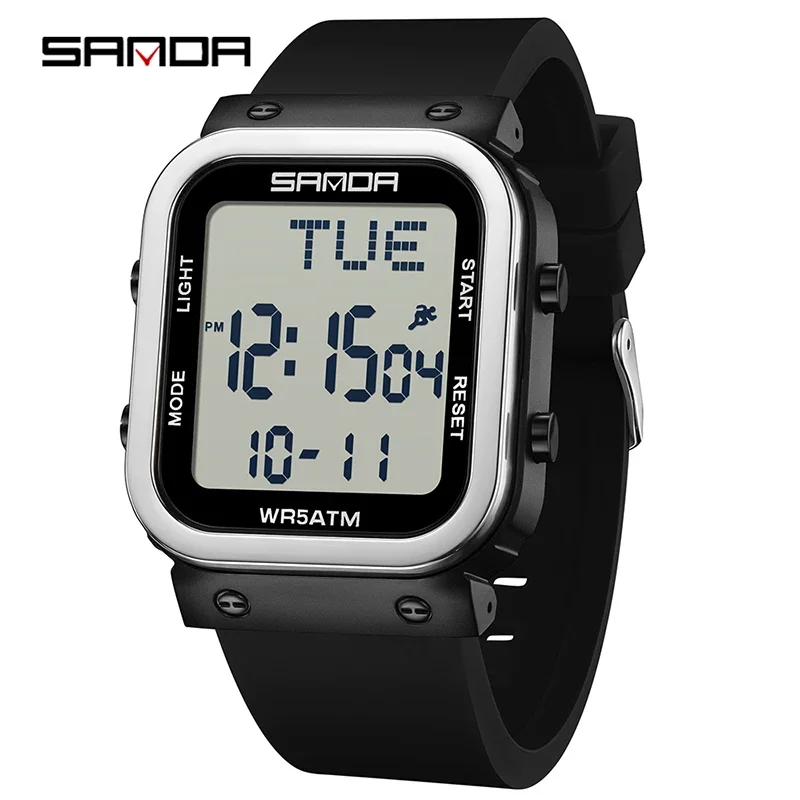 SANDA Men's Fashion Outdoor Waterproof Sports Watch with Multifunctional LED Display