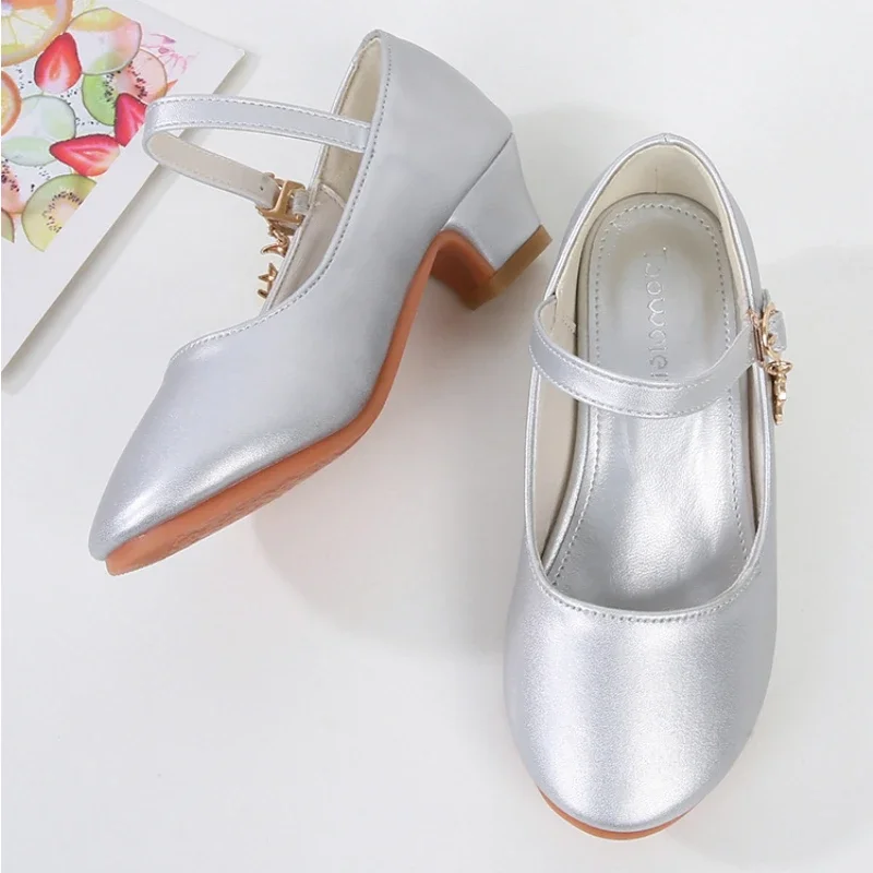 Girls Leather High Heel Shoes for Wedding and School