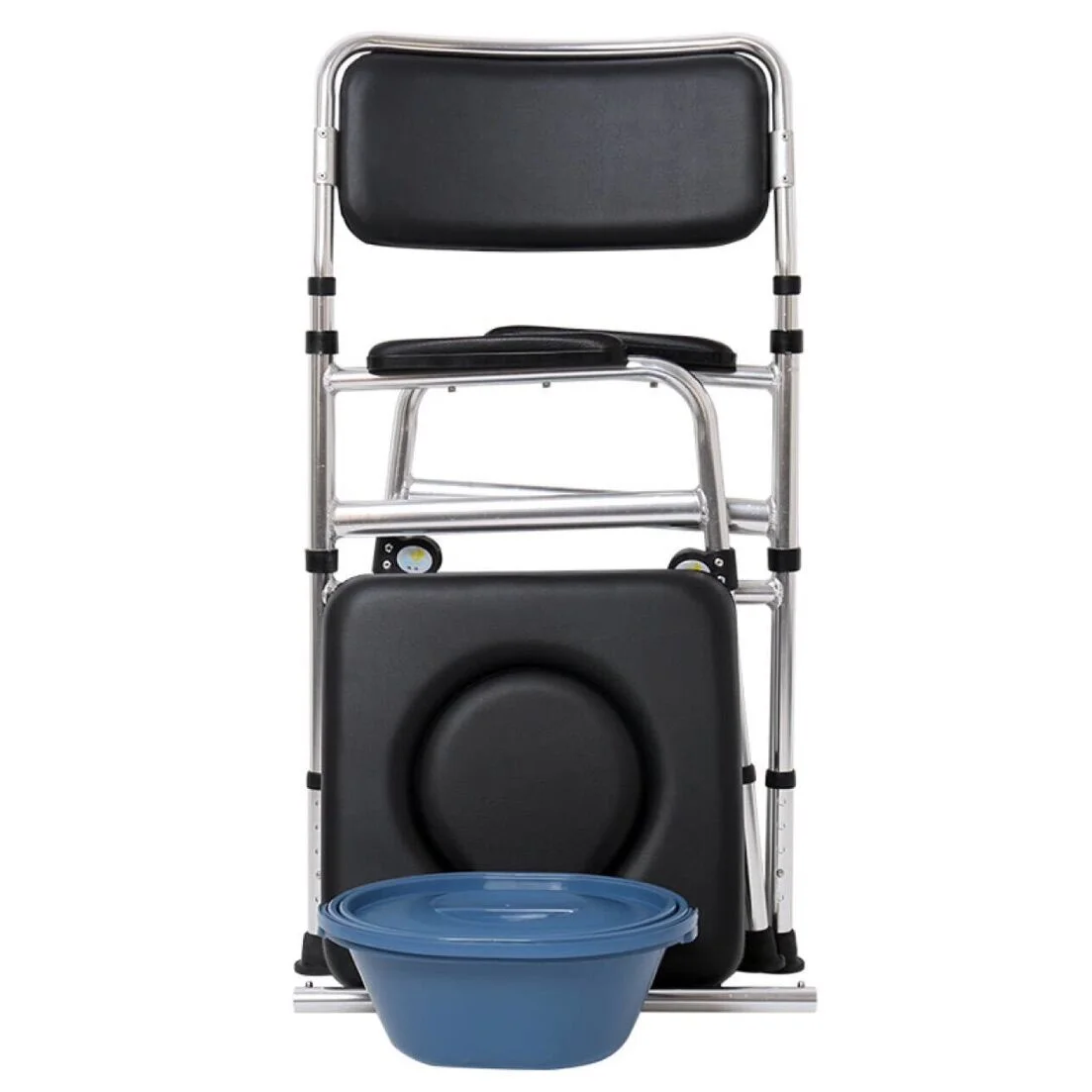 7809E movable aluminum foldable commode chair with four wheels and anti-tilt footrest handicap shower chair 4