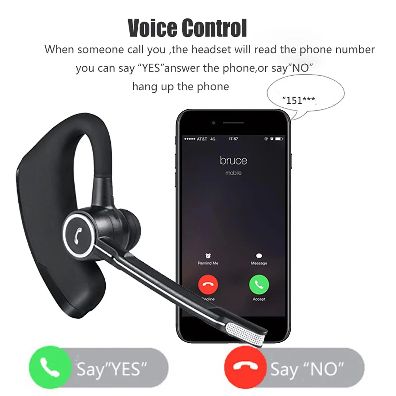 Business Wireless Headset Handsfree Earphones for Both Right Left Ear for Android IOS Phones Wireless Noise Cancelling Headphone 2
