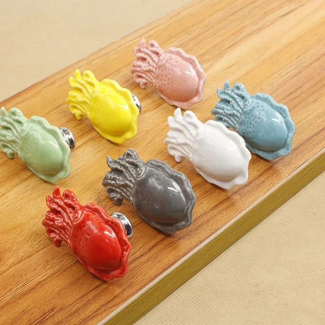 63mm Children Drawer Knobs Fish Shape Ceramic Handles for