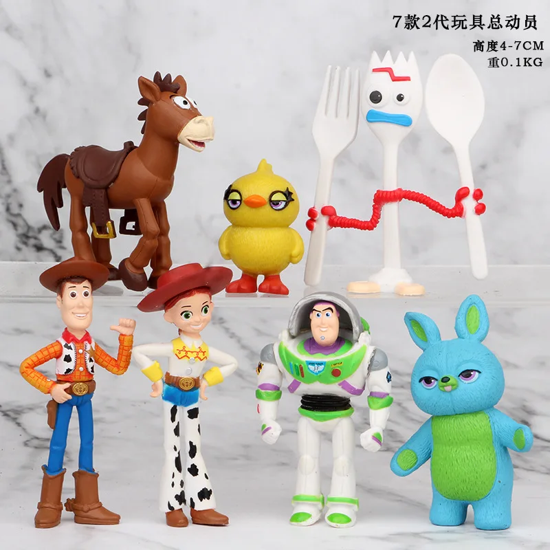 7Pcs/Set Toy Story 4 Action Figures Toy Woody Jessie Buzz Lightyear Forky Pig Bear Figura Model Doll Figurine Boy Birthday Gift - 2