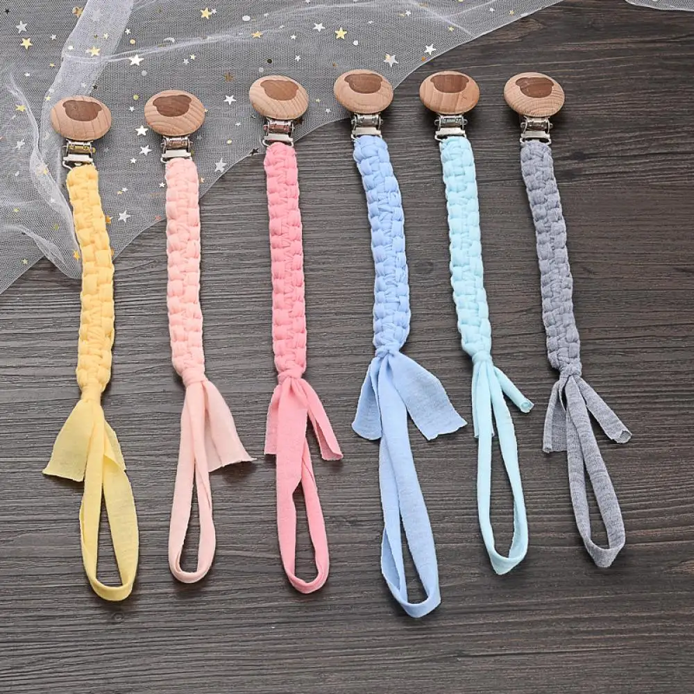 Wooden Round Baby Nipple Clip Handmade Weave Cotton Anti-Drop Baby Pacifier Chain For Nursing Chewing Toys Boy Girl Shower Gifts 4