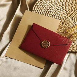 Elegant Greeting Cards Set with Envelopes and Stylish Gold Stickers - 5set (Wine Red)