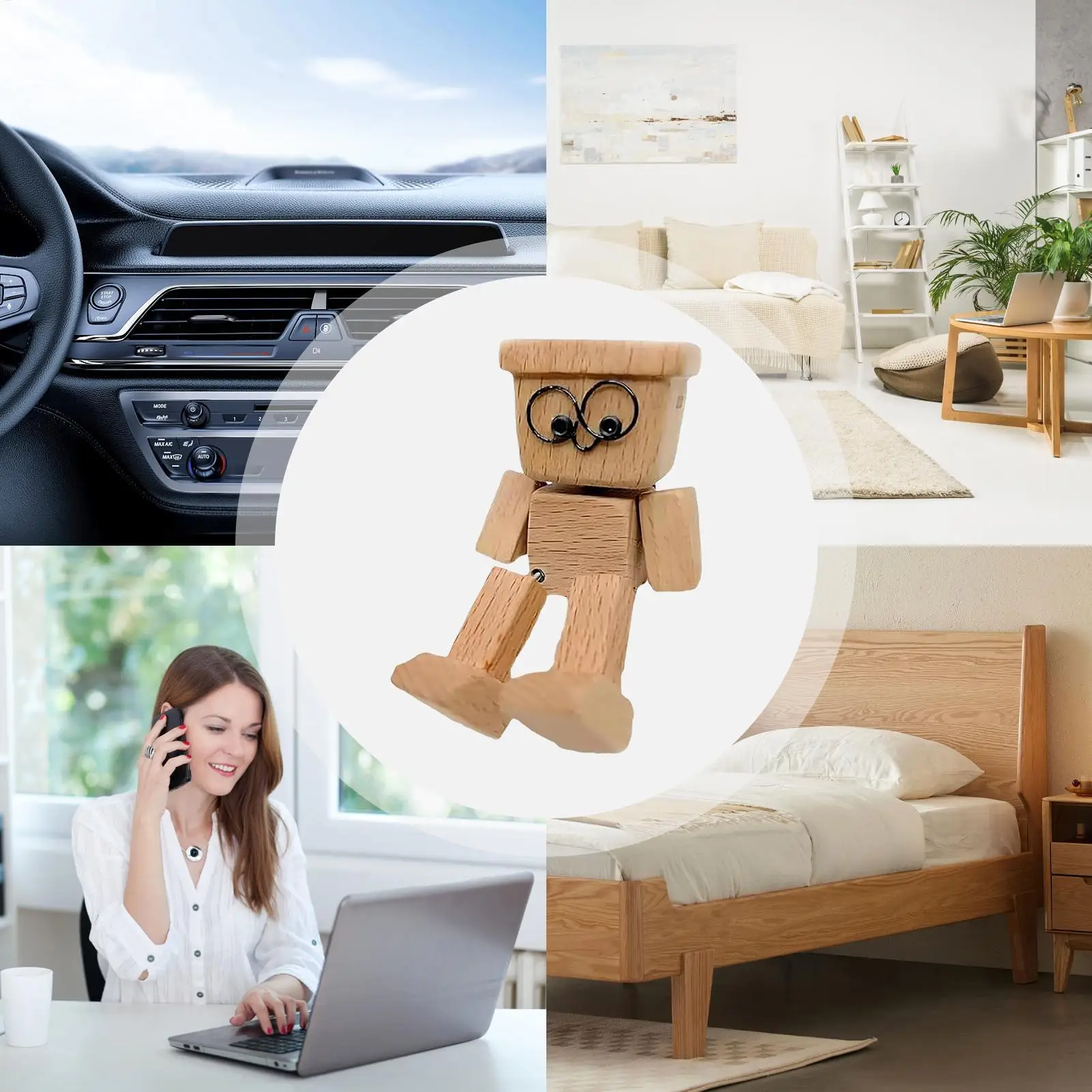 Shaking Wooden Man Figurine Car Decoration Dashboard Decor Car Ornaments Leg-swinging Robot Figurine Cute Wood Man Creative Gift