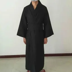 Men's Classic Black Kimono Robe - Traditional Japanese Yukata Bathrobe - XXL (Black)