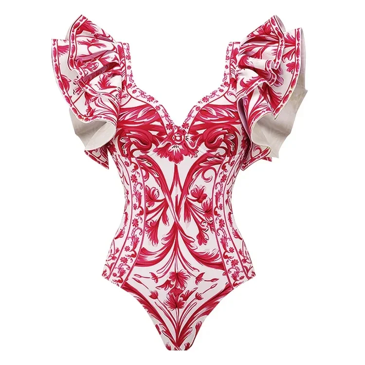 2024 Vintage  Baroco Style Printed One Piece Women' Swimsuit  Swimwear Set Women Beachwear Luxury Bathing Suit  Tankini 2 pieces