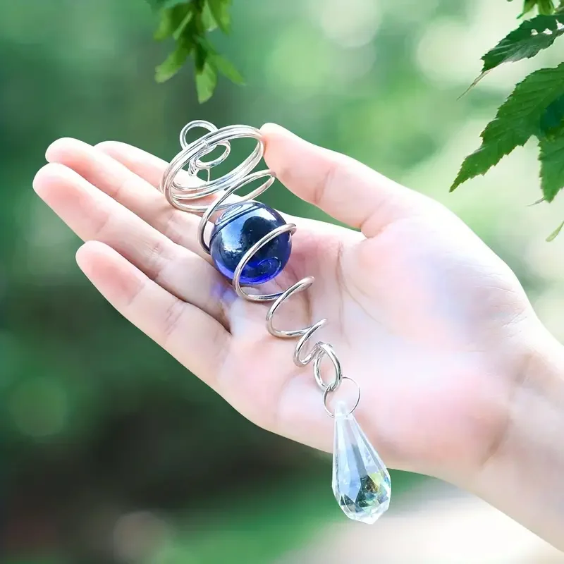 1pc 3D spiral rotation stereo effect, pendant turquoise crystal ball swing sun catcher wind chime rotating garden decoration