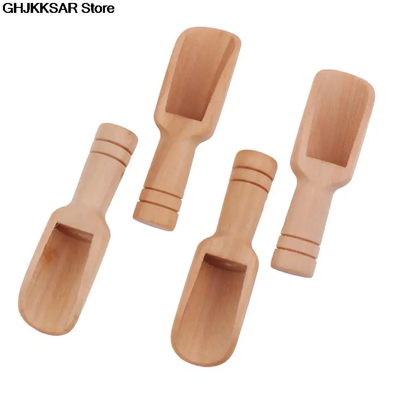 Wooden Spoon Wooden Salt Scoop Coffee Tea Mini Sugar Spoon Round Handle Scoop Teaspoon Small Salt Shovel Milk Powder Scoops Wood Condiment Spoons 4pcs