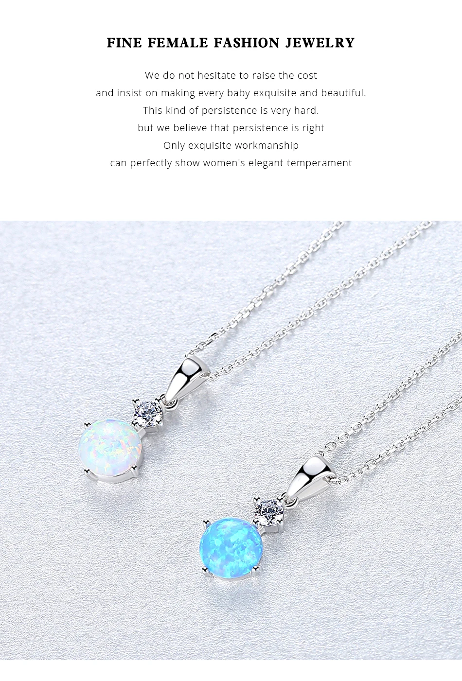 Squisita collana con pendente in argento sterling rotondo con opale bianco blu per donne Amico di Natale coreano s_voghion.com