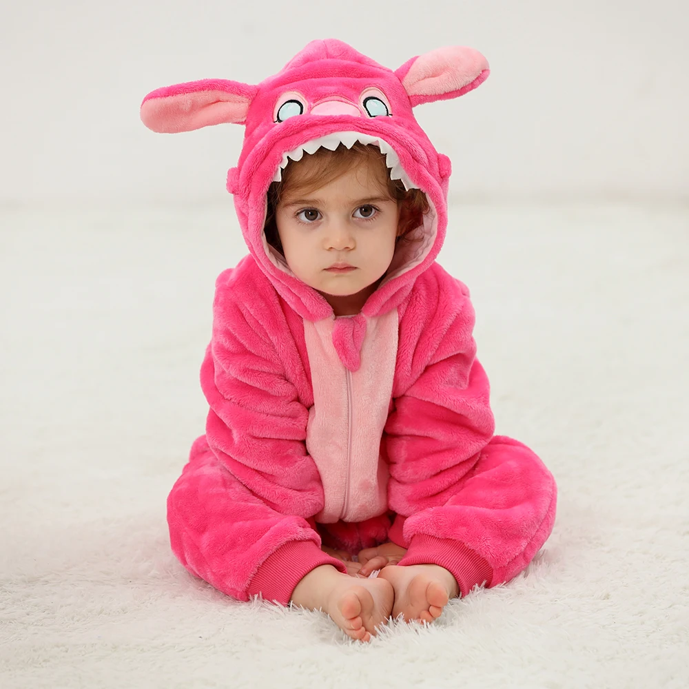 Baby Stitch Jumpsuits Flannel Hooded Pajamas Toddler Kids Onesies Boys Girls Halloween Cosplay Costumes Kids pajamas
