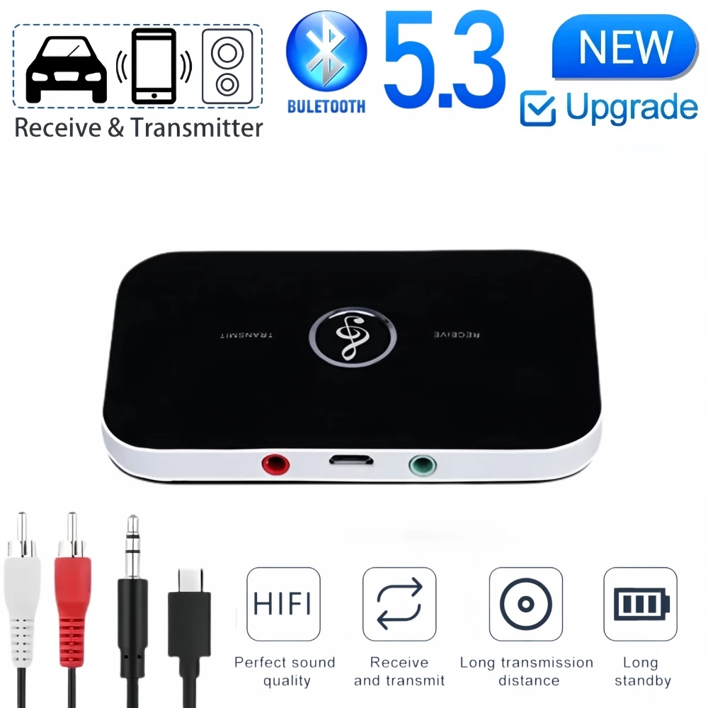 Bluetooth 5.3 Audio Transmitter Receiver Stereo 3.5mm AUX Jack RCA USB Dongle Wireless Adapter For Car Kit PC TV Headphone