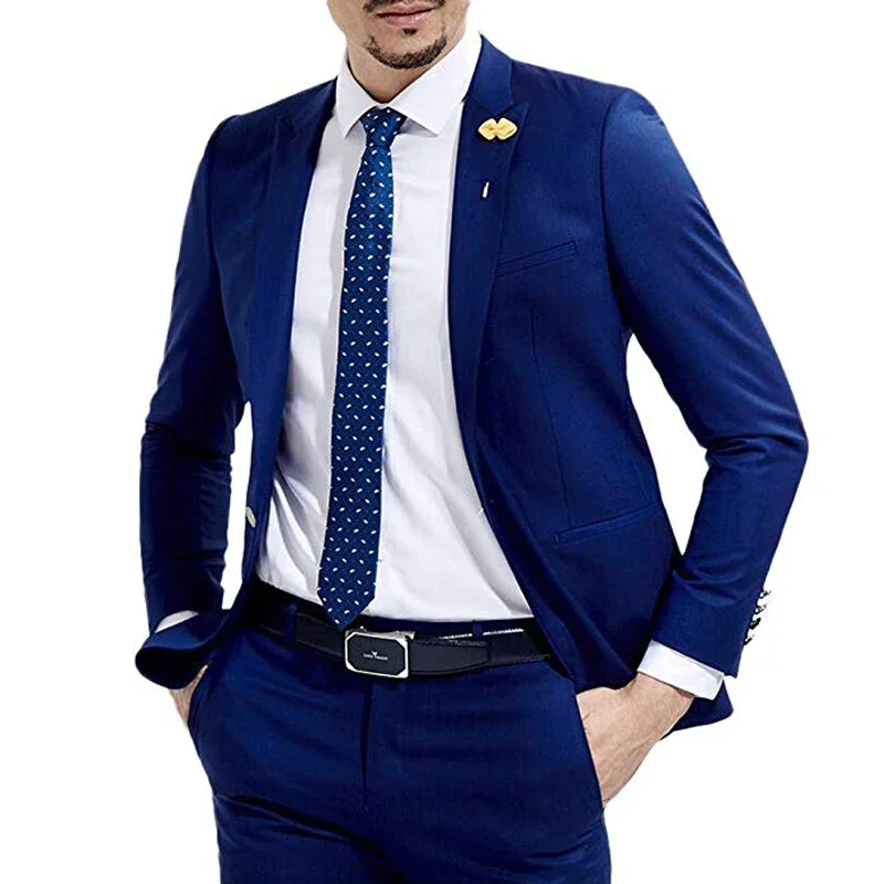 Royal Blue Wedding Men Suit Slim Fit 2 Pieces Italian Style Groom Tuxedo Male Fashion Jacket+Pants