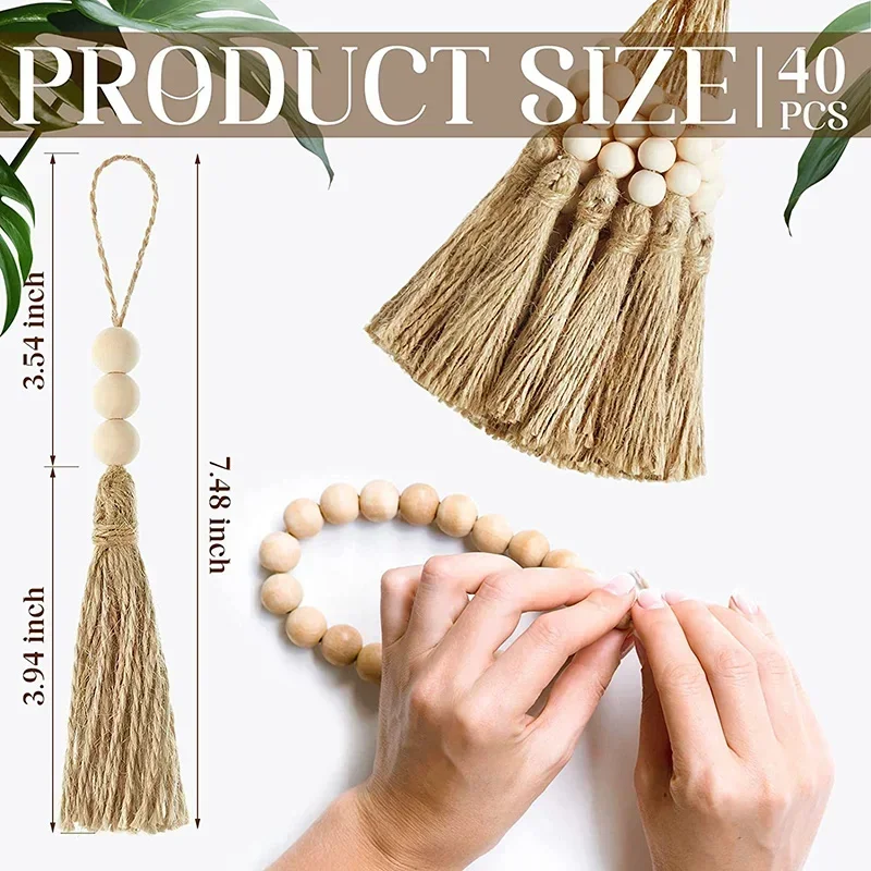 1/2/3Pcs 3 개의 나무 구슬과 황마 술 자연 황마 밧줄 Tassels DIY 공예 Tassels에 대 한 파란색 된 Tassels 홈 웨딩 파티 장식