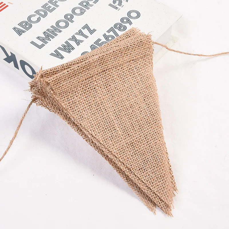 

3M 13Pcs Flags Vintage Jute Hessian Burlap Bunting Banner Party Celebration Decoration Banner Wedding Photography Festival Props