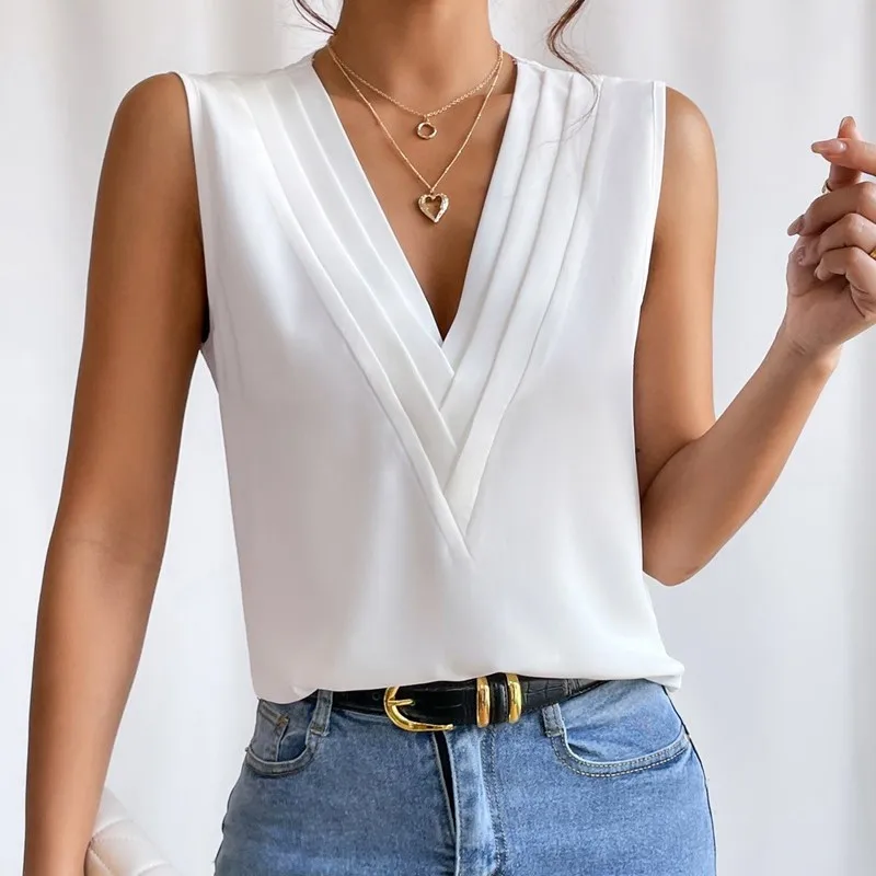 Blusa naranja sin mangas para mujer, camiseta sin mangas lisa con