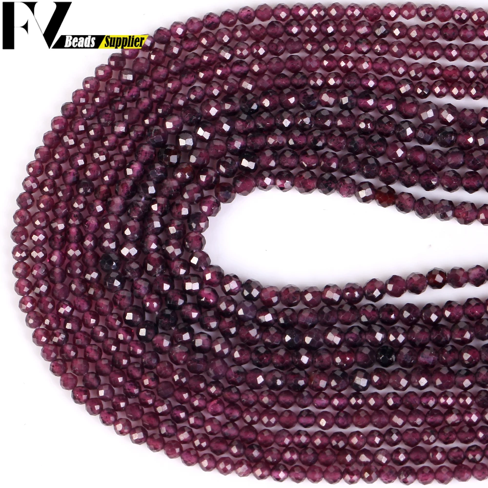

2mm 3mm Natural Stone Beads Faceted Round Garnet Stone Charms Beads For Jewelry Making Findings Fit DIY Bracelet Accessories