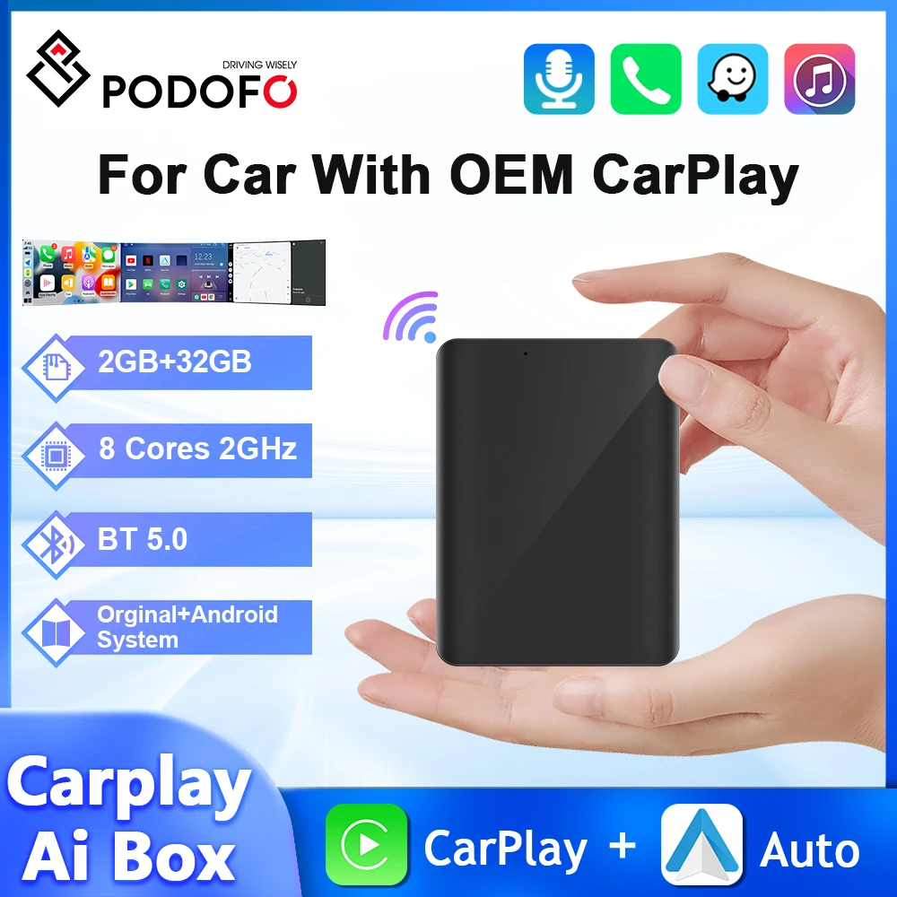 podofo-carplayワイヤレスアダプターandroid自動aiボックスwifi2-32g8コア2ghzgps-bluetoothautivwフォードホンダ用