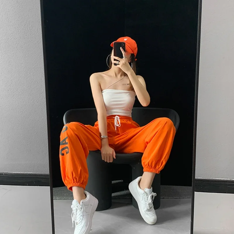 Women High Waist Drawstring Fashion Pants 2023 Hip Hop Loose Jogger Pants Female Casual Letter Print Trousers Ladies Streetwear