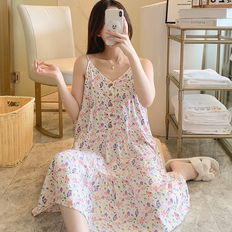 Night Dress Women Print Cartoon Sexy Sleepwear Lingerie Cute Nightdress Strap Thin Female Underwear Nighty Home Wear Clothes