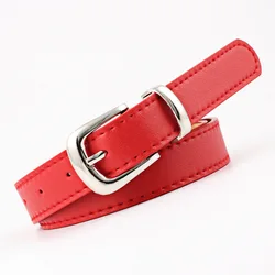 Women's Luxury PU Leather Belt with Metal Buckle - Stylish Fashion Waistband Accessory - Pu 2.4X105cm (Red silver buckle)