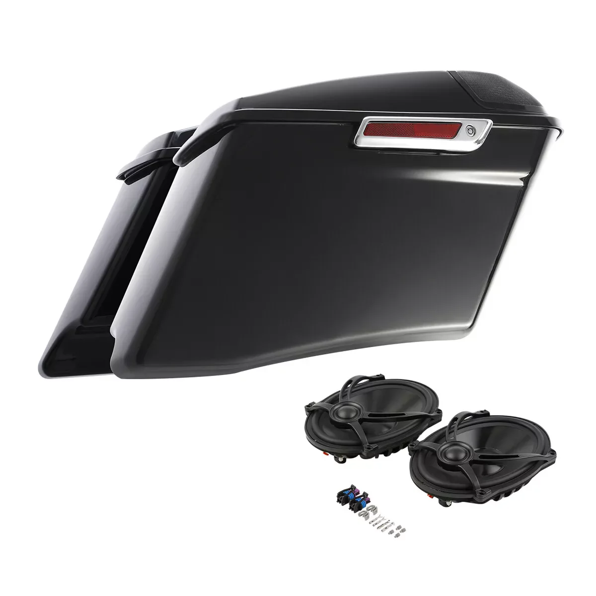 TCMT Borse Laterali Allungate 12,7 Cm Per Harley Touring 2014-2024 - ABS Verniciato Nero Lucido Con Serrature E Chiavi