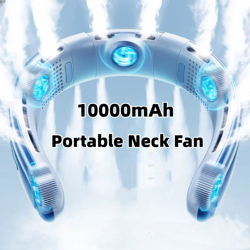 New 10000mAh Portable Neck Rechargeable Fan 3-Speeds Large Wind Silent Electric Ventilador For Home Camping Outdoor_voghion.com