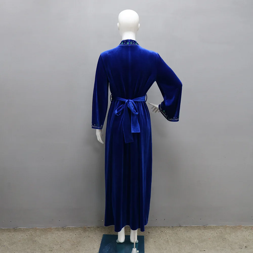 فساتين عيد رمضان للنساء المسلمات عباية ماسية مخملية للحفلات فستان طويل حزام المغرب قفطان فيستدوس دبي تركيا رداء جلابية