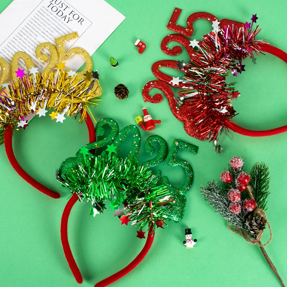 2pcs Christmas photo props 2025 glasses frame headband children