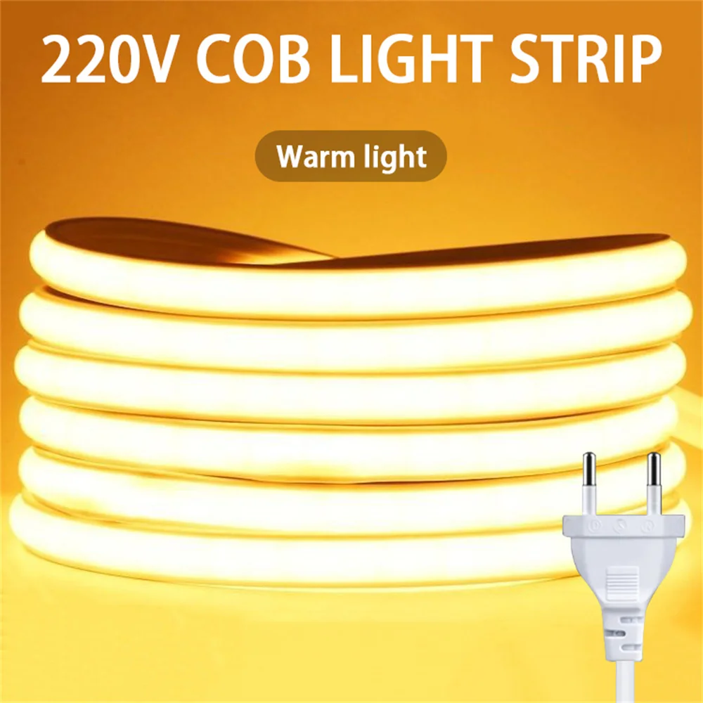 thumbnail image 1 of Cinta LED adhesiva de 220 V, tira LED COB de alto brillo para habitación, tira LED impermeable, cinta flexible para iluminación de jardín al aire libre, 1 of 5