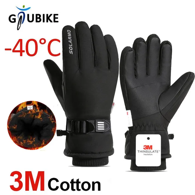 GTUBIKE Men Winter Waterproof Cycling Gloves Outdoor Sports Motorcycle Ski Touch Screen Fleece Gloves Non-slip Warm Full Fingers