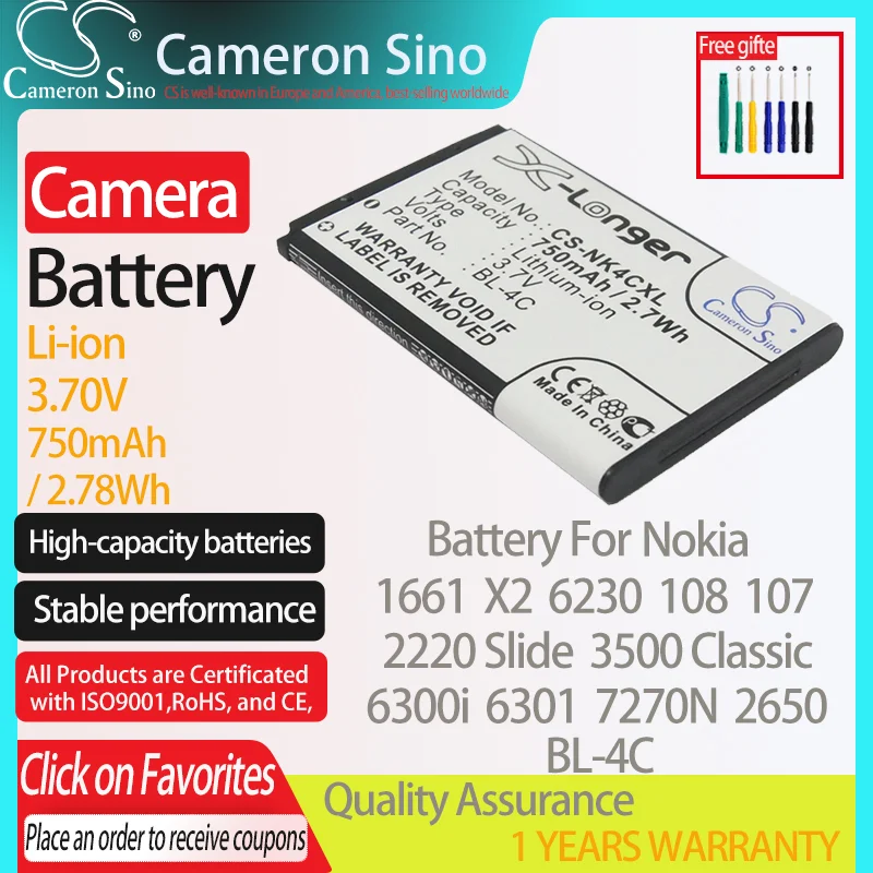 Batteria Cameronsino Per Nokia 1661 X2 6230 108 107 2220 Slide 3500 Classic 6300I 6301 Adatto A Batterie Per Fotocamere Digitali Svp Bba-07