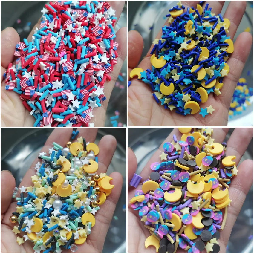 DIY 슬라임 용품 필러, 미국 국기, 달 별, 혼합 폴리머 클레이 슬라이스 스프링클, 90g