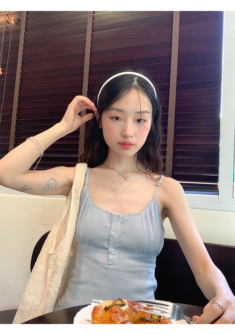 French Elegant Dresses for Women Solid Spaghetti Strap Summer New Ruffles A-line Casual Korean Chic Midi Vestidos Mujer