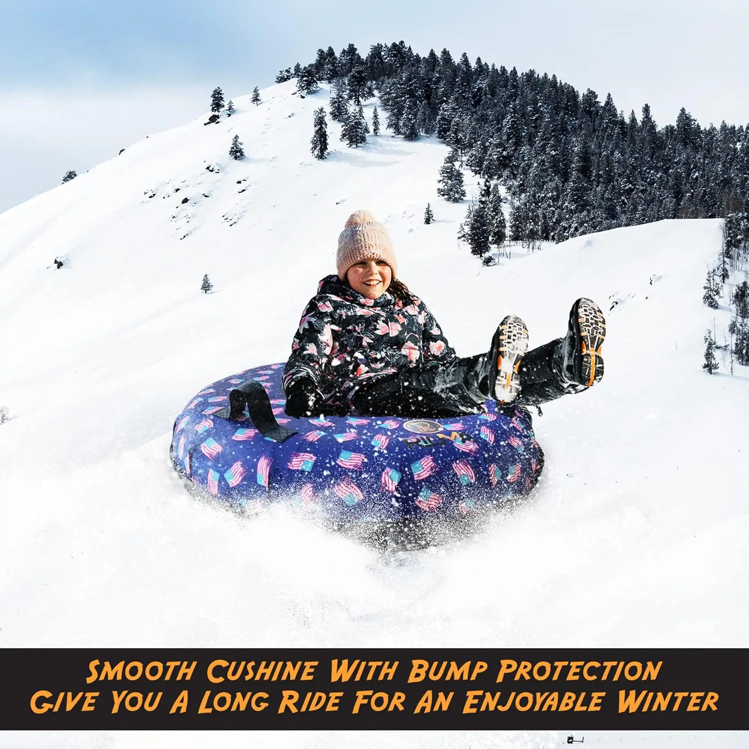Snow Tube-Heavy Duty Snow Sleds Hard Plastic Bottom, High Speed Tubes, Inflatable Sled for Adults & Kids
