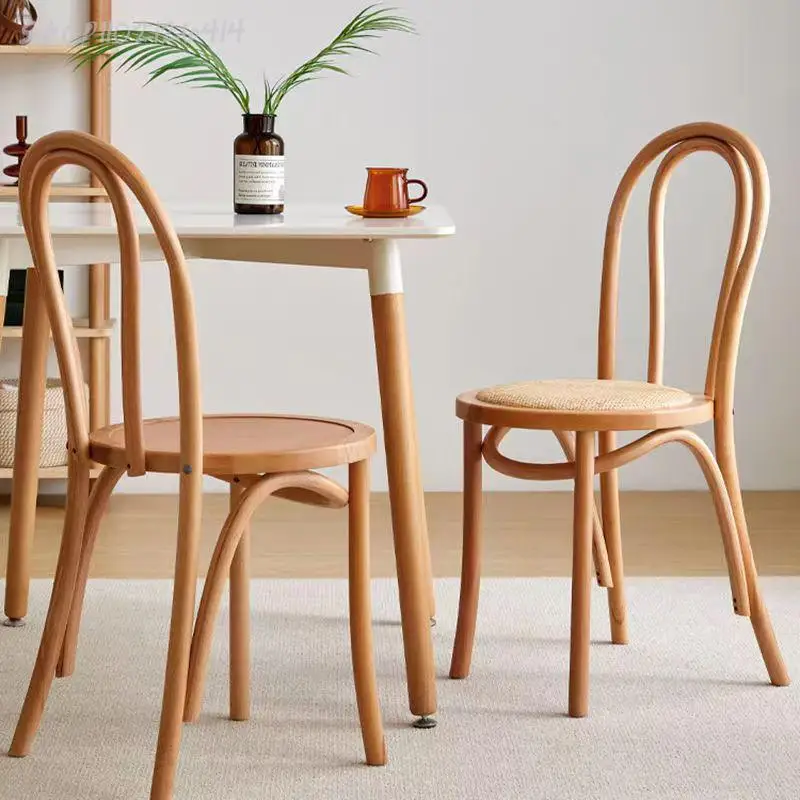 Nordic Solid Wood Dining Chair Cafe Hotel Home Leisure Back Medieval Sonet Chair French Retro Rattan