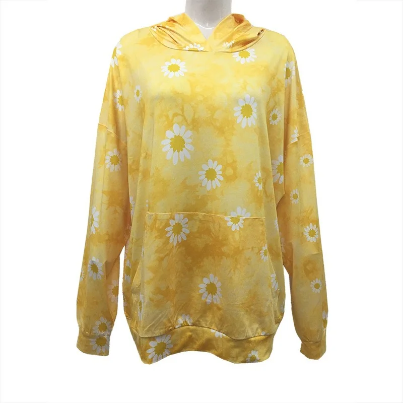 Europe and The United States  Autumn and Winter Women's Hooded Sweater Long-sleeved Pullover Tie-dye Little Daisy Jacket