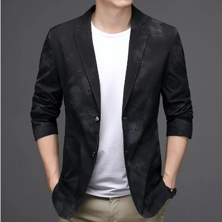 

men's slim jacket coat printing casual suit trend autumn Tops