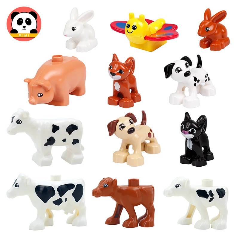 Big Size Building Blocks Farm Animals Accessories Cat Dog Cattle Rabbit Pig Compatible with Duploed Toys for Children Kids Gifts big size building blocks zoo animals accessories farm sea dinosaur compatible bricks sets diy education toys for children gifts