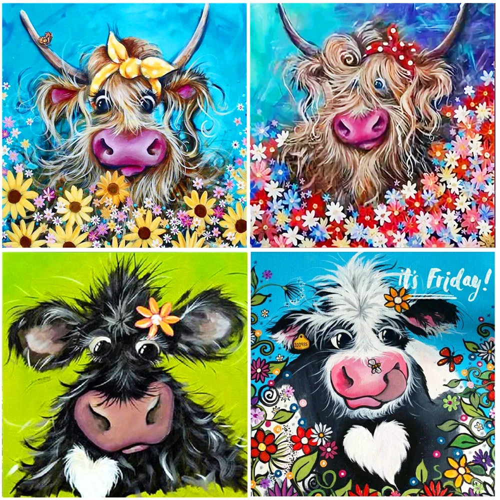 HUACAN Cow Diamond Painting New Arrival Picture Rhinestones Animal Mosaic  Sunflower Decorations For Home - AliExpress