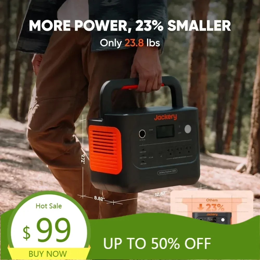 explorer 1000 v2 portable power station,1070wh lifepo4 battery,1500w ac/100w usb-c output, 1 hr fast charge, solar generator fo