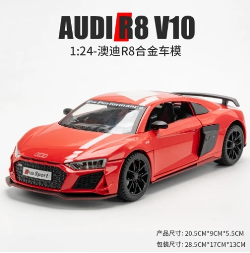 1:24 Audi R8 V10 Plus Track Edition Sports Car Collectible Model with Opening Doors and Sound & Light Effects