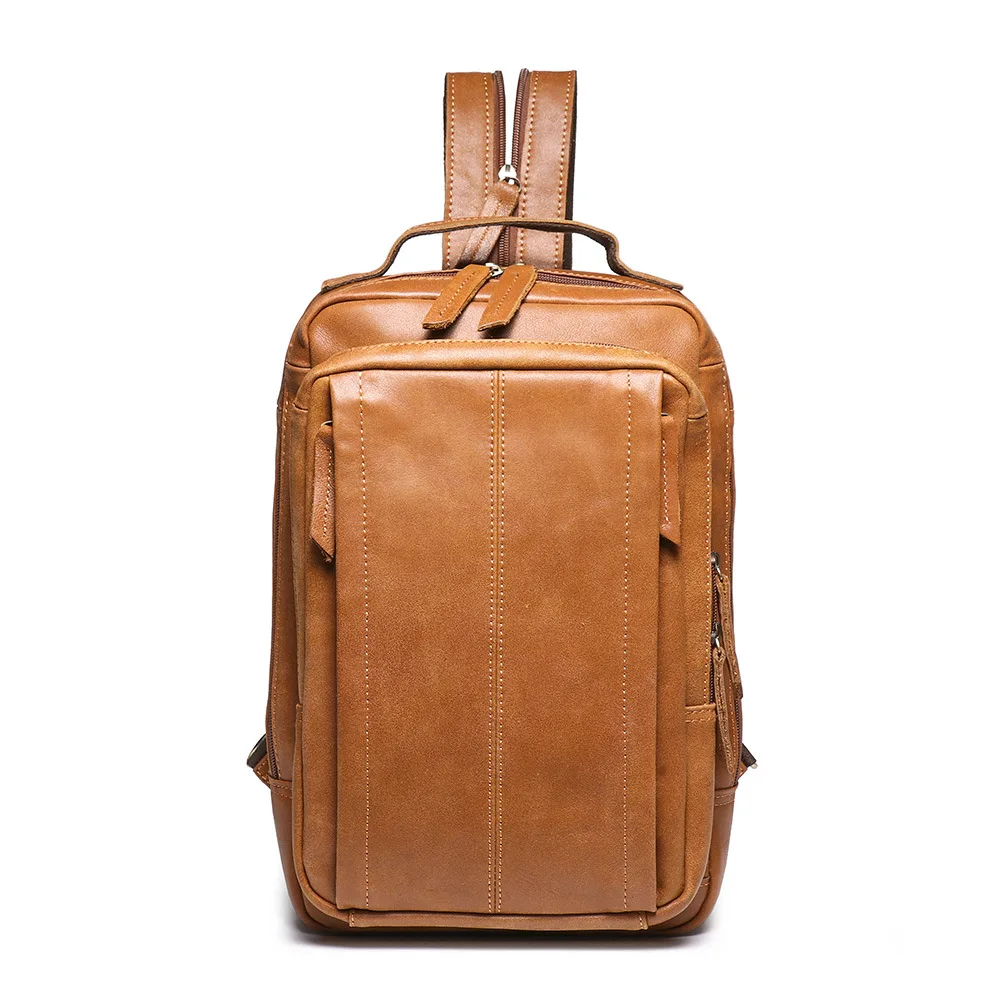 New Men Real Cow Leather 13 inch Laptop Backpack Fashion Travel Backpacks Shoulder Bag Big School Bagpack Boys College Daypack 2