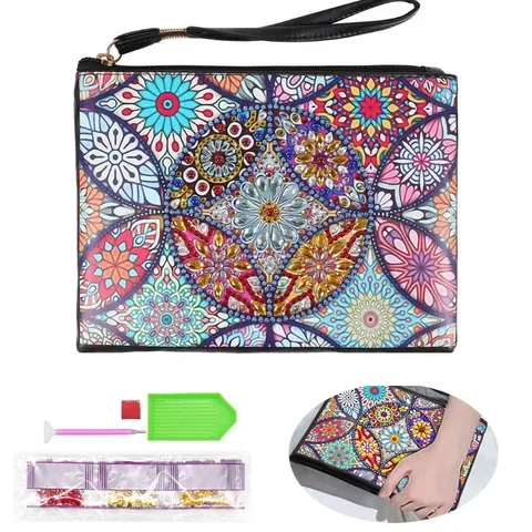 DIY Special Shaped Diamond Painting Flower AZQSD Wristlet Wallet Women Clutch Storage Bag Birthday Gift images - 6