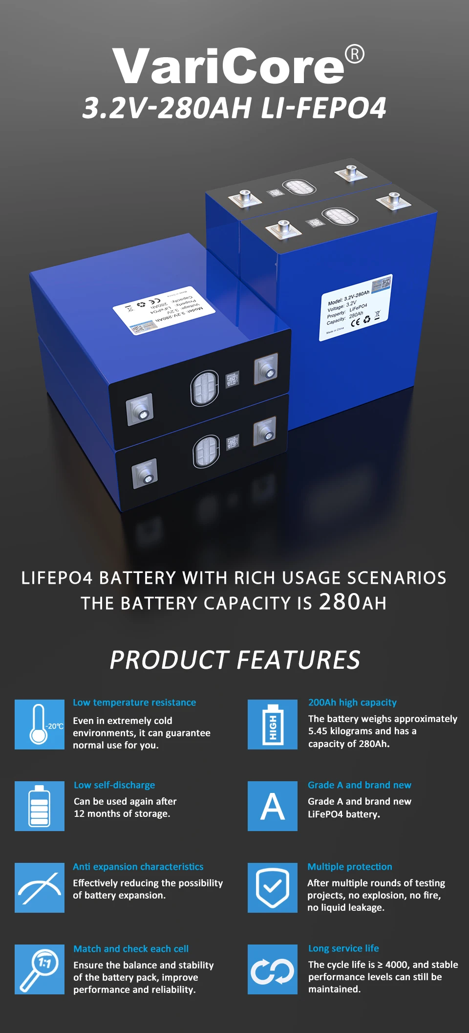 3.2V LiFePO4 Battery 320AH 280ah 200ah 150ah 105ah 340ah DIY 12v 24V Automotive