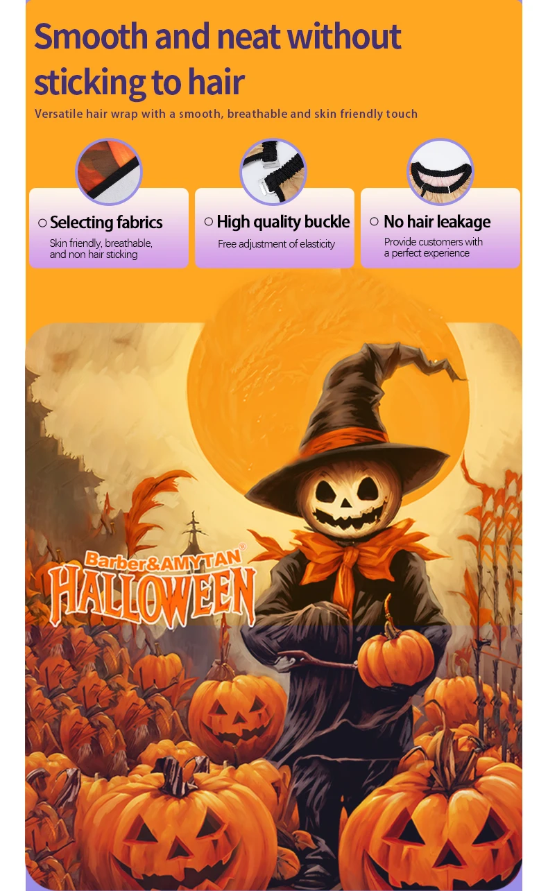 Halloween Friseurumhang Schürze Kürbis Party Muster Wasserdichtes Tuch Staubdichter Umhang Friseurzubehör für den Einsatz im Friseursalon – Detail 4