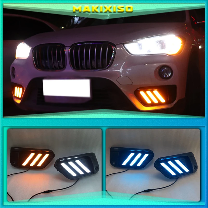 

2PCS LED DRL Daytime Running Light Daylights for BMW X1 F48 F49 2016 2017 2018 2019 With Yellow Turn Signal lamp